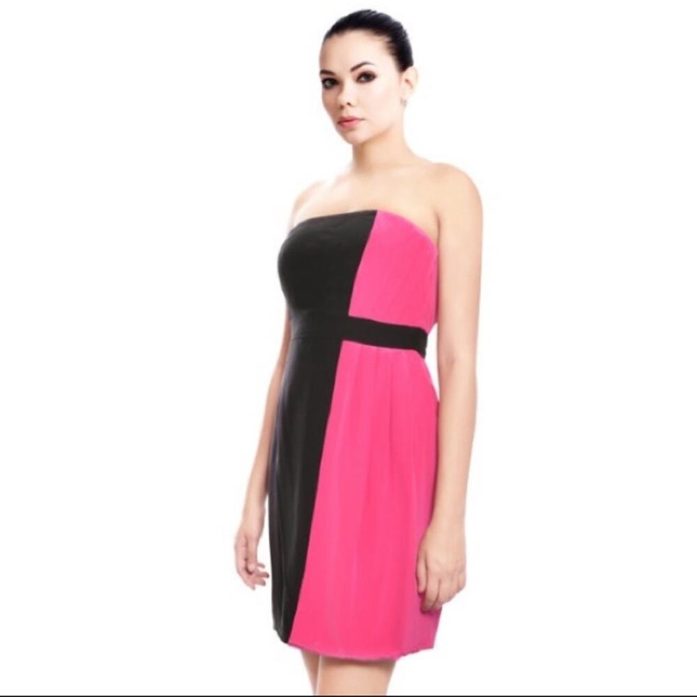 Tibi black & pink color block strapless silk dress size 12 NWT